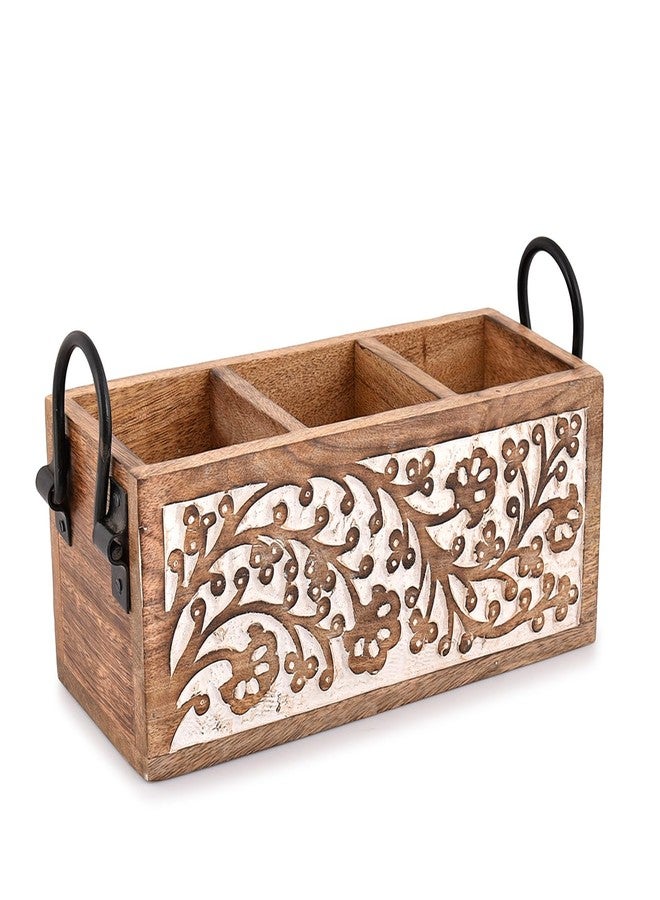 BHAVATU Mango Wood Utensil Drawer Organizer, Silverware Tray Organizer, Kitchen Drawer Organizer for Flatware Cutlery (11" x 4" x 4.5") - Image 1